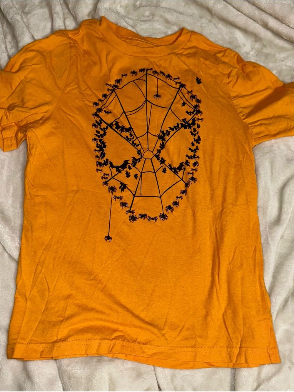 Marvel Halloween T-Marvel Orange Halloween Spider-Man Skull T-shirt Youth Medium